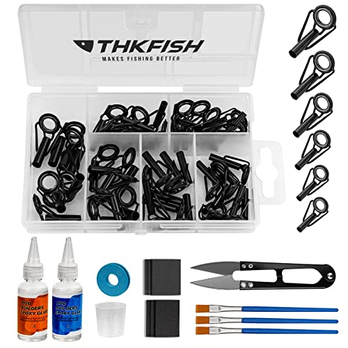 THKFISH Rod Tip Repair Kit with Glue Fishing Rod Repair Kit Pole Tip  Replacement Complete Supplies for Fishing Pole Top Eyelets 42PCS Tips,  6Sizes