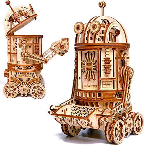 Wood Trick Space Junk Robot 3D Wooden Puzzles for Adults and Kids to Build - Rides up to 13 ft - 9.5x6.7 in - Model Kits for Adults - Engineering DIY Wood Trick