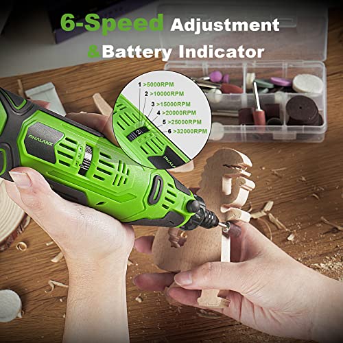 PHALANX 12V Cordless Rotary Tool Kit with Keyless Chuck, 6-Speeds 5000-32000RPM, 119 Accessories with Flex Shaft, Idea for Cutting, Grinding, Wood PHALANX
