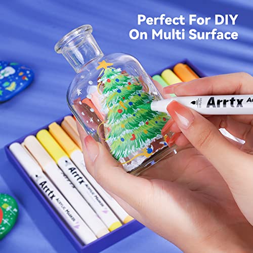 Arrtx Acrylic Paint Pens 62PCS, Water Based Acrylic Markers, Paint Markers for Rock Painting, Dual Tip Brush Tip Acrylic Painting Supplies for Fabric Arrtx
