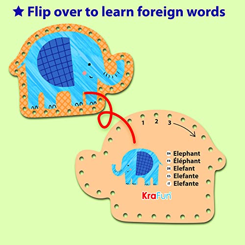 KRAFUN Beginner Preschool Lacing Card Kit for Kids Arts & Crafts, 5 Easy Safari and Animal Lacing Projects, Lacing Cards for Toddlers, Fine Motor KRAFUN