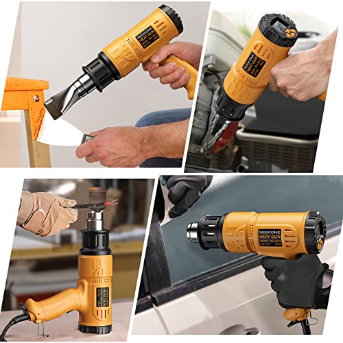 Heat Gun, SEEKONE 1800W Hot Air Gun Kit with Large Digital LCD Display Variable Temperature (122°F-1112°F) Memory Settings and Four Nozzles for Paint SEEKONE
