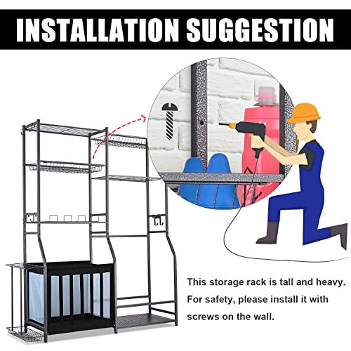 Mythinglogic Garage Sports Equipment Storage, 2 Golf Bag Storage Stand and Other Sports Equipment Storage Rack, Garage Organizer System Mythinglogic