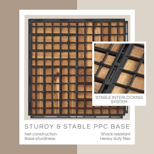 THYOI 10 Pcs Acacia Wood Deck Tiles 12" x 12", Deck Tiles Interlocking Outdoor All Weather, Patio Flooring Waterproof, Wood Patio Tiles for Indoor THYOI