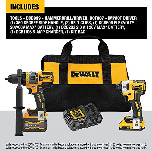 DEWALT FLEXVOLT ADVANTAGE 20V MAX* Combo Kit with Hammer Drill & Impact Driver, 6.0-Ah, 2-Tool (DCK2100D1T1) DEWALT