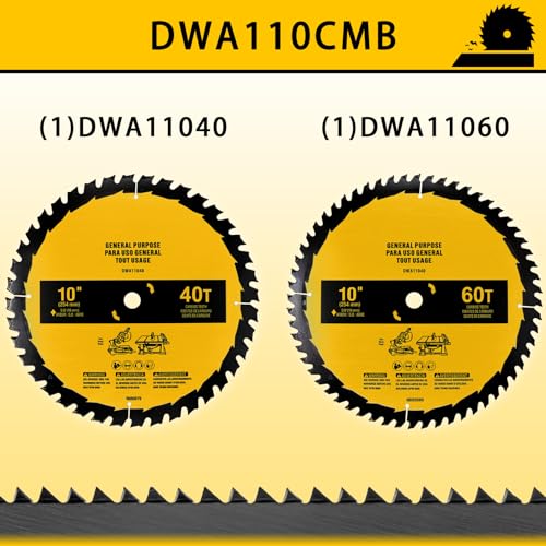 Upgraded 10in 40T/60T (2-Pack) Compatible with DEWALT Table/Miter Saw Blade DWA-110CMB General Purpose Combo Pack Saw Blade Replace for OEM home