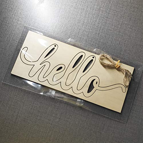 JANOU Hello Wood Sign Wall Decorative Letters DIY Words Cutout Unfinished Wooden Sign with Rope for Door Art Home Decoration JANOU
