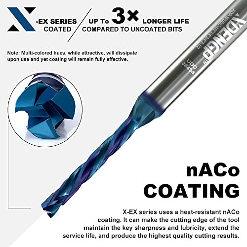 XDENGP 3 Flute Up&Down Cut Compression Spiral Router Bit for CNC, 1/8" Cutting Diameter, 3/4" Cutting Length 1/4" Shank with NACO Coated Carbide End XDENGP