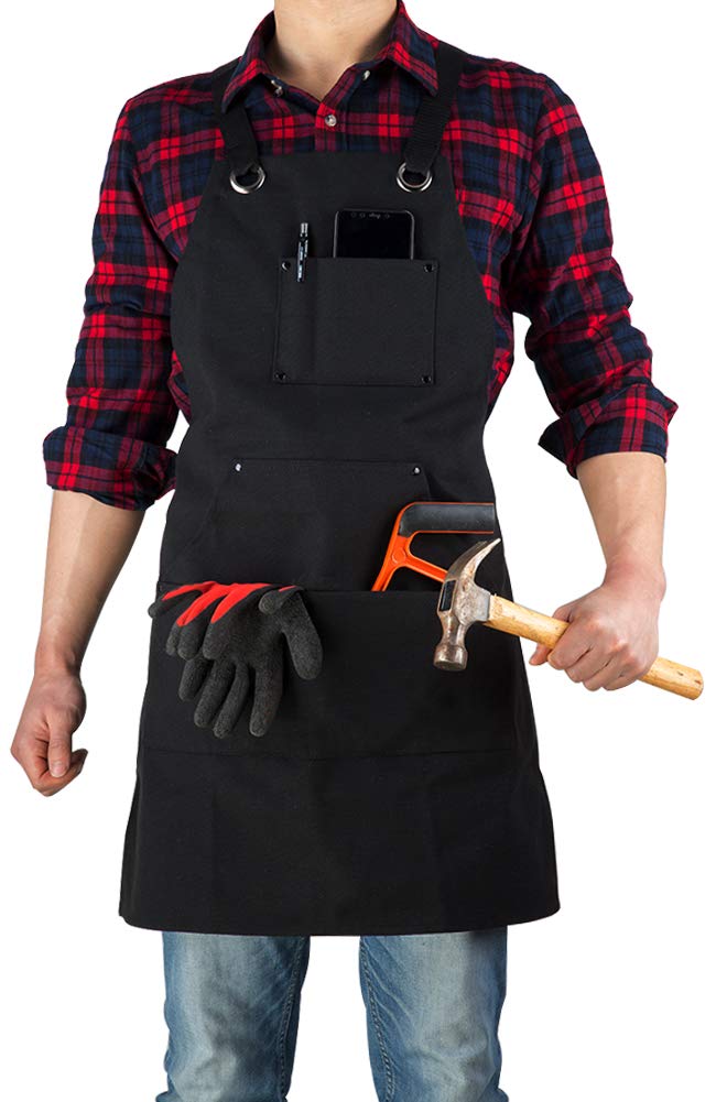 ETBOL 16 Oz Canvas Apron for Men - Black Heavy Duty Work Apron for Carpenters,Woodworkers,Blacksmith,BBQ,Gardener, workshop ETBOL