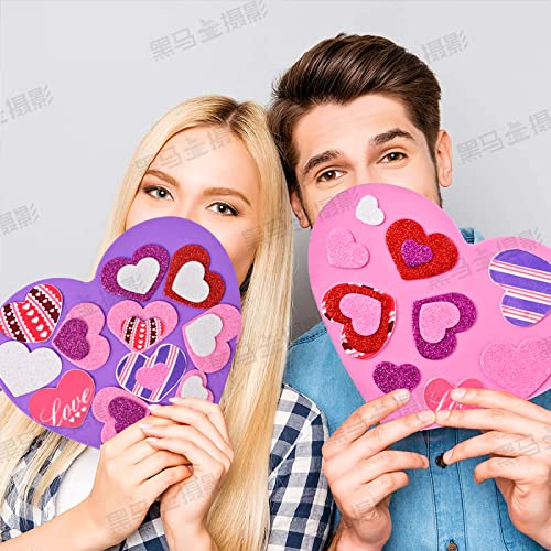 386 Pcs Valentine's Foam Heart Stickers Kit Includes 370 Pcs Glitter Self-Adhesive Heart Foam Stickers and 16 Pcs Colorful Large Foam Hearts for Lecferrarc