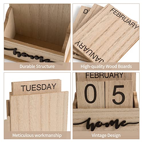 Perpetual Calendar Wooden Blocks Calendar for Home Office Desk Date Week Month Accessories (Natural Wood Calendar) Aovdy