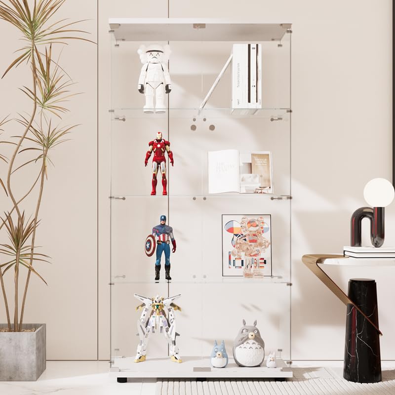 Elegant FYSHERAN White Glass Cabinet Display Case for Collectibles and Home Décor FYSHERAN
