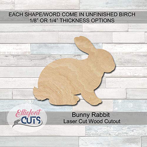 Bunny Rabbit Wooden Cutouts for crafts, Laser Cut Wood Shapes 5mm thick Baltic Birch Wood, Multiple Sizes Available Elliefont Styles