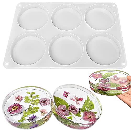 RESINWORLD 6-Cavity Deep Round Coaster Molds, 4 Inches Coaster Silicone Molds for Epoxy Resin, Coaster Resin Molds for Flower Bouquet Preservation ResinWorld