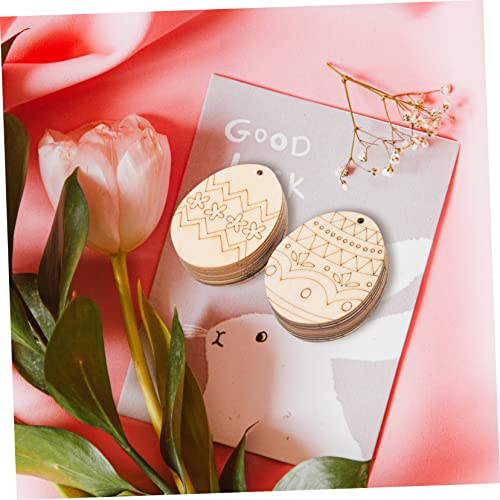 Yardenfun 60pcs Easter Egg Wooden Pendant Easter Wood Cutouts Easter Wood Slices Unfinished Wood Cutout Blank Ornaments DIY Easter Wood Pendant Yardenfun