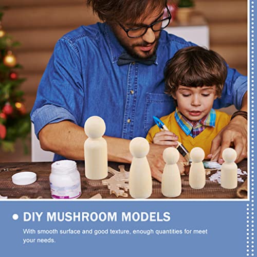 Toyvian 50pcs White Embryo Wood Doll Peg Doll Kit Unfinished Peg Dolls Wood Peg Dolls Natural Wooden Mushroom Kids Glass Mushroom Painting Puppets Toyvian