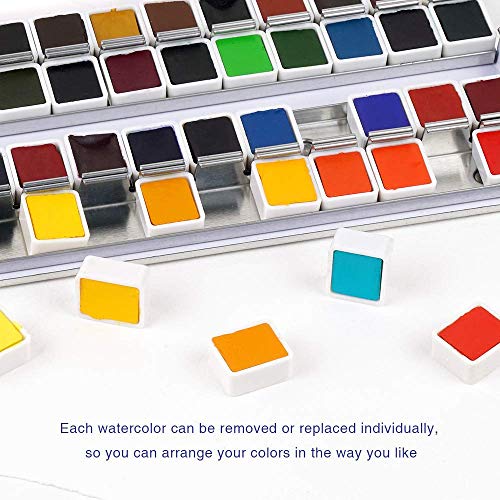 Paul Rubens Artist Grade Watercolor Paint, 48 Colors Solid Cakes with Portable Metal Box for Artists, Beginners, Hobbyists, Students Paul Rubens