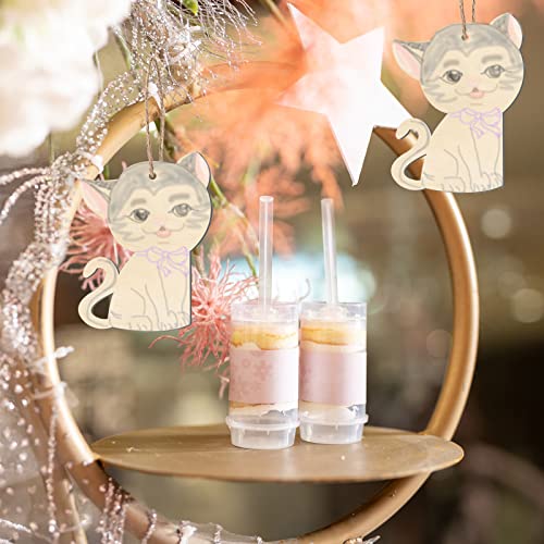 Cat Shape Wooden Blank Wood with Twines Art Unfinished Ornaments for Christmas Wedding Birthday Party Christmas Thanksgiving Day Decoration 20Pcs Zontween