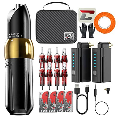 CNC Tattoo Kit Wireless Rotary Pen Machine 2pcs RCA Battery 5pcs Mixed Cartridges Needles Lightweight Gun for Tattoo Artists with Carry Case