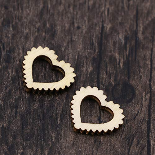 Amosfun 100pcs Hollow Out Lace Heart Wooden Pieces Cutouts Craft Embellishments Wood Ornament Manual Accessories for DIY Art (20mm) Amosfun