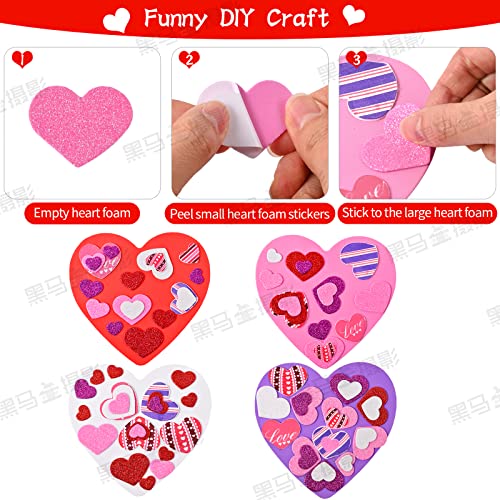 386 Pcs Valentine's Foam Heart Stickers Kit Includes 370 Pcs Glitter Self-Adhesive Heart Foam Stickers and 16 Pcs Colorful Large Foam Hearts for Lecferrarc