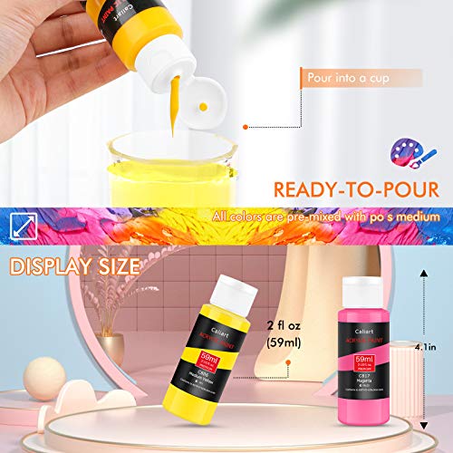 Caliart Acrylic Paint Set With 4 Brushes, 52 Colors (59ml, 2oz) Art Craft Paints for Artists Kids Students Beginners & Painters, Canvas Halloween Caliart