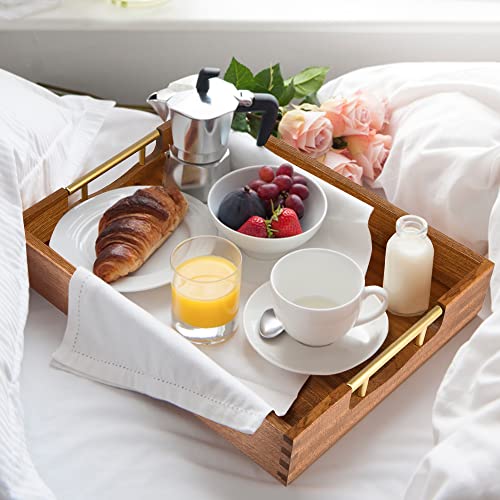 LotFancy Wood Serving Tray, 17x13”, Sapele Mahogany Large Food Tray with Gold Handles, Decorative Wooden Tray for Living Room, Ottoman, Coffee Table, LotFancy