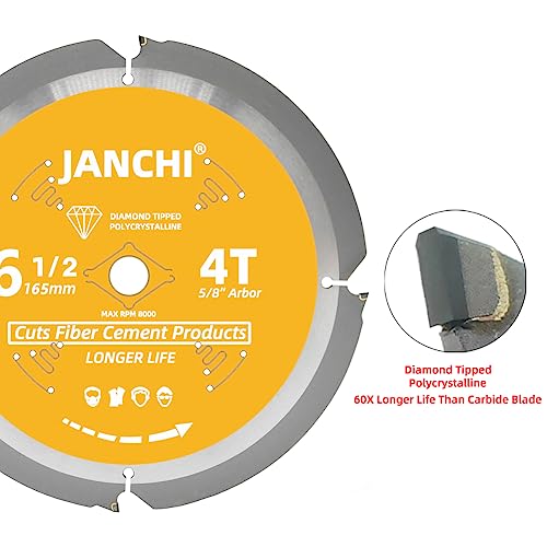 6-1/2 Inch 4T PCD Tip Hardie Fiber Cement Circular Saw Blade with 5/8-Inch DMK Arbor, Polycrystalline Diamond Tipped Teeth Saw Blade for Laminate Janchi