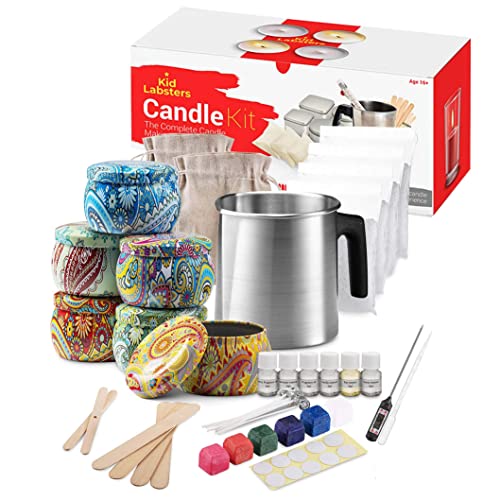 kid labsters - DIY Candle Making Kit for Adults & Kids - Beginner Soy Candle Making kit Includes Soy Wax, Scents, Wicks, Dyes, Tins, Melting Pot to kid labsters