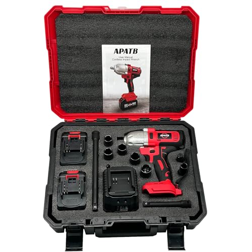 APATB 1/2 inch Impact Wrench, Max Torque 800N.m(580Ft-lbs) Cordless Brushless Impact Wrench, 3300RPM High Torque Electric Impact Gun with 2x 4.0Ah APATB