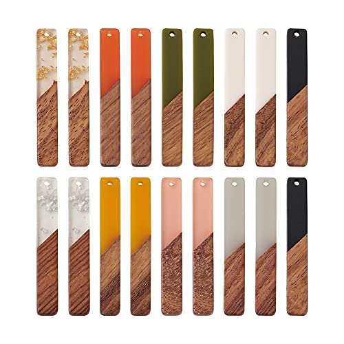 Beadthoven 18pcs/9 Pairs Natural Wood Resin Rectangle Bar Charms Bohemian DIY Earrings Pendants Mixed Colors Vertical Bar Wooden Pieces Pendants for BB Beadthoven