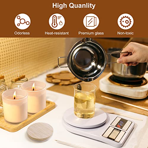 CONNOO 12Pack 10 oz Frosted Glass Candle Jars with Bamboo Lids for Making Candles Empty Candle Tins with Wooden Lids, Bulk Clean Candle Containers - CONNOO