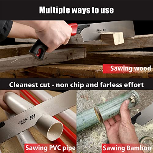 Japanese Pull Saw Hand Flush deep Cutting Trim Saw 10-2/5 Inch (265MM) SK-5 Steel Blade Razor Fine Teeth Saw with Non-slip Rugged curved Handle Ideal X-STEEL
