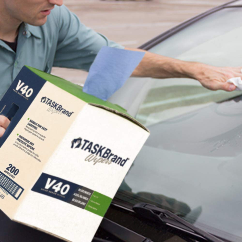 TaskBrand N-V040CGB Blue V40 Value Series Center Pull Wiper Sheets, All-Purpose Disposable Cleaning Towels, 10 x 12 Inches, Blue, Roll of 200 TaskBrand