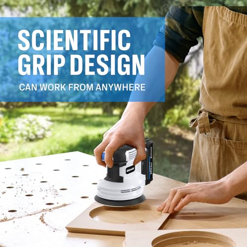 Bielmeier 20V Cordless Random Orbital Sander Kit with 2.0Ah Battery,Fast Charger,6 Variable Speed Electric Hand Sander with 15-Piece Hook & Loop Bielmeier