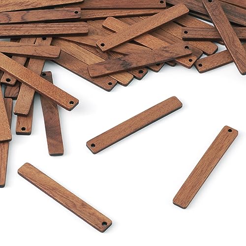 Pandahall 50Pcs Undyed Bar Wood Pendants Charms 52x7.5x3mm Blank Wooden Pieces Bead for Keychain Dangle Earring Necklace Jewelry Making and Home PH PandaHall