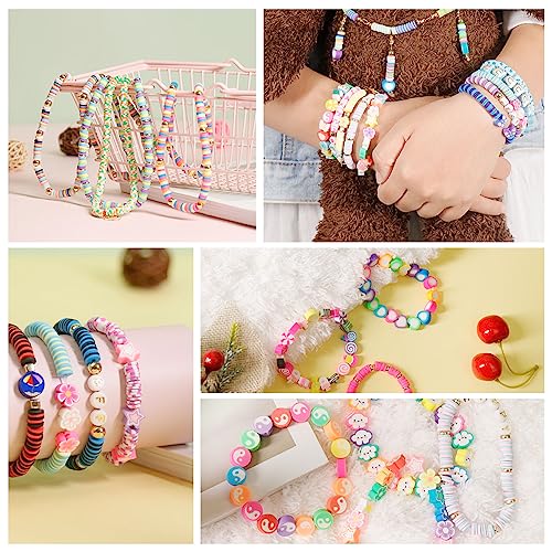 Meland Clay Beads Bracelet Making Kit - 7905Pcs Jewelry Making Kit with 28 Colors Flat Polymer Beads, Smile Face & Large Charm Beads, Craft Kit for Meland