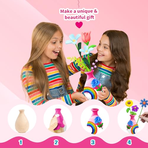 Titoclar Make Your Own Air Dry Clay Flower Bouquet - Arts and Crafts for Kids Girls 8-12 6-8, 4 5 6 7 8 9 10 11 12 Year Old Girl Gifts Toys, Titoclar