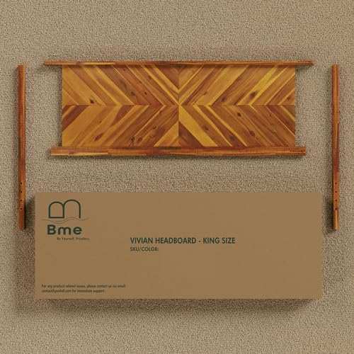 Bme Vivian Rustic Golden Brown Solid Acacia Wood Headboard - King Size, Scandinavian Style Bme