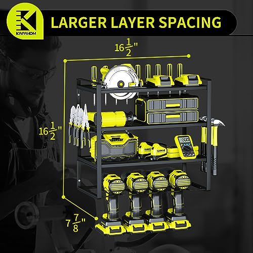 KAFAHOM Power Tool Organizer,4 Layer Drill Holders Wall Mount,Heavy Duty Metal Organizers and Storage Rack for Garage Organization,Tools Shelves with KAFAHOM
