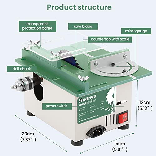Huanyu Mini Table Saw Upgraded 300W 13000RPM Portable Precision Table Saws Set for DIY Crafts Woodworking 0-180 Angle Cutting Multifunctional 1.14IN Huanyu