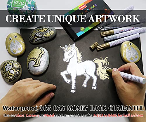 VHEONET Paint Pen 3 Gold & 3 Silver Metallic Permanent Acrylic Markers Set for Fabric Glass Plastic Rock Wood Ceramic Leather Tire Painting, Medium VHEONET
