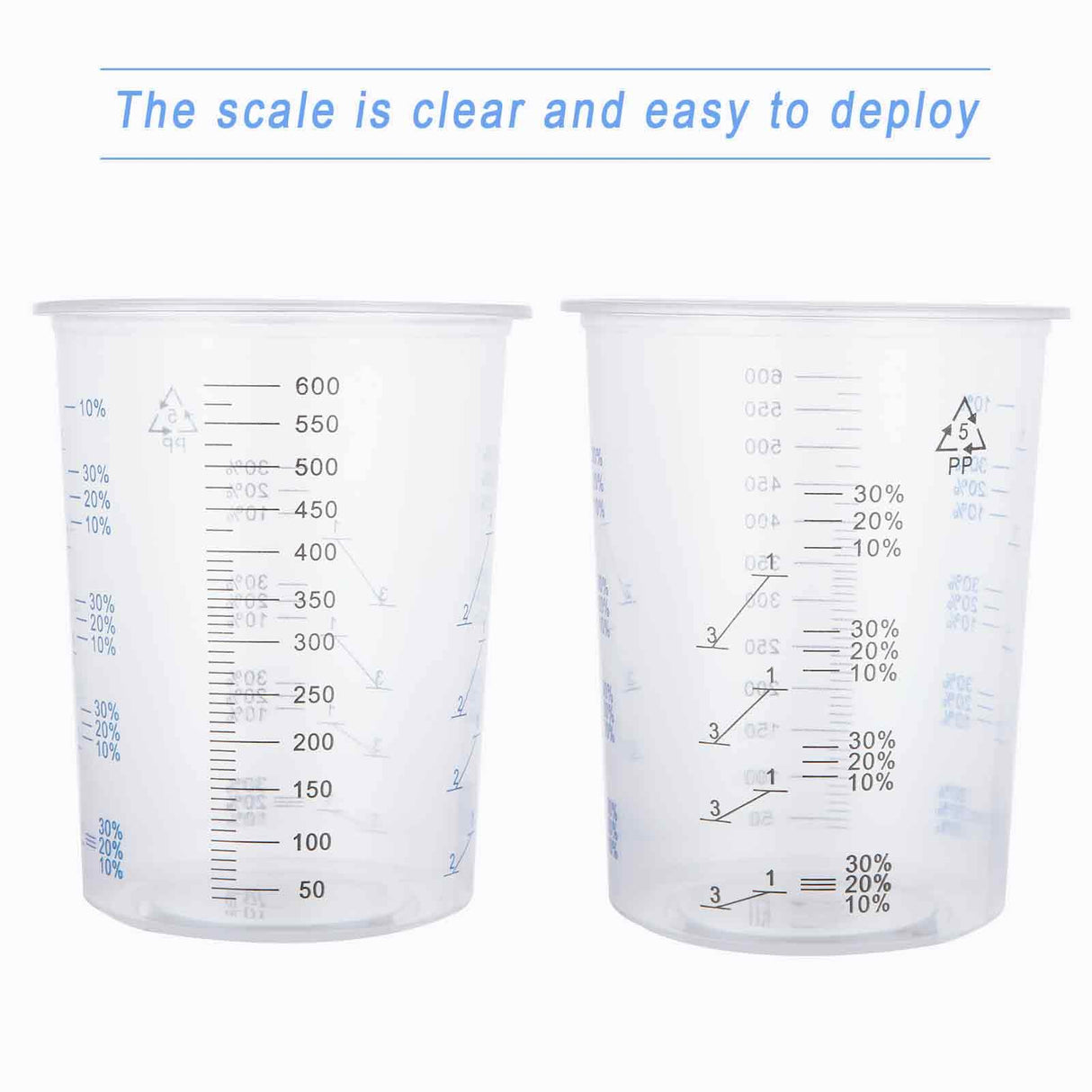 Oungy 100PCS Plastic Mixing Cups for Epoxy Resin 20oz(600ml) with 100pcs Mixing Sticks, Graduated Plastic Measuring Cups for Mixing Resin Painting Oungy