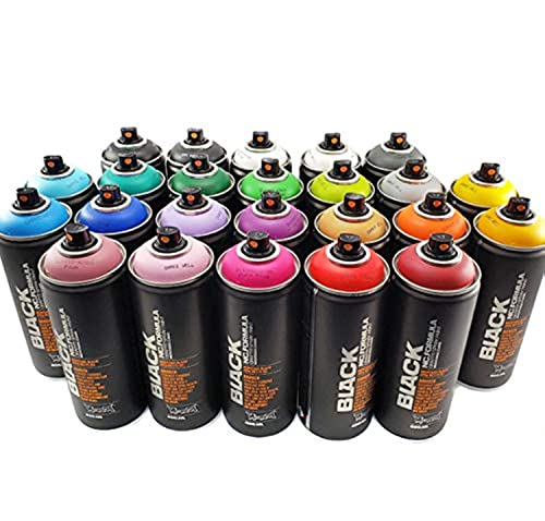 Montana Black 400ml Complete Artist Set of 24 Aerosol Spray Paint kit for Professional Crafting Graffiti Street Art Murals and Stencils Montana Black