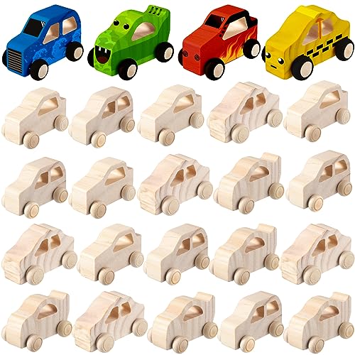 Chivao 24 Pcs Wood DIY Car Toys, Unfinished Wooden Cars, Paintable Wood Toys, Wooden Crafts for Students Home Activities Craft Projects Easy Chivao
