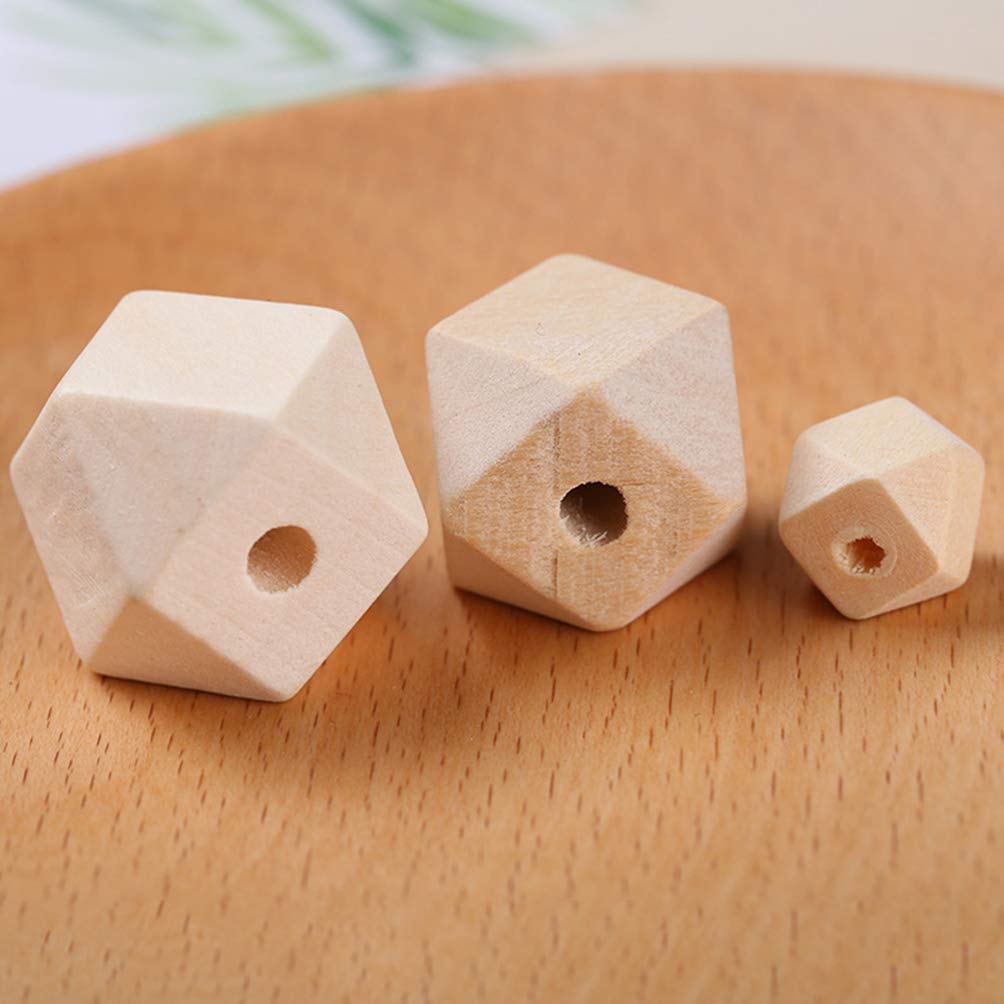 SUPVOX 100PCS Unpainted Faceted Geometric Wood Beads-12mm Natural Color Polygons Shape DIY Wooden Spacer Beads with Hole for Handmade Necklace SUPVOX