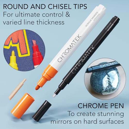 CHROMATEK Dual Tip Acrylic Paint Pens for Rock Painting, Stone, Ceramic, Glass, Wood - 30 Vibrant Solid Colors - Waterproof, Quick Drying, Never Fade CHROMATEK