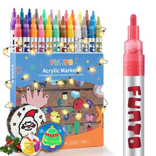 Acrylic Paint Pens 24 Colors Fabric Permanent Paint Markers Quick