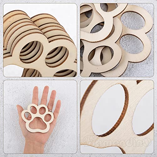 Framendino, 24 Pack Unfinished Wood Pet Paw Cutouts Blank Wooden Dog Cat Claws Cutout for DIY Crafts Painting Framendino