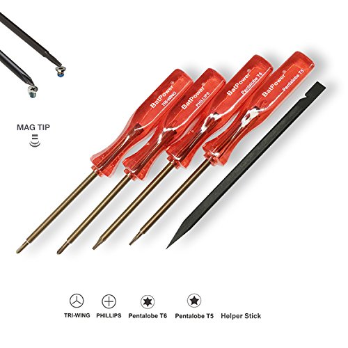 BatPower 5pcs MacBook Repair Tool Kit Precision P5 Pentalobe Screwdriver T5 Torx Tri Wing Phillips Screwdriver with S2 Steel for MacBook Pro Air with BatPower